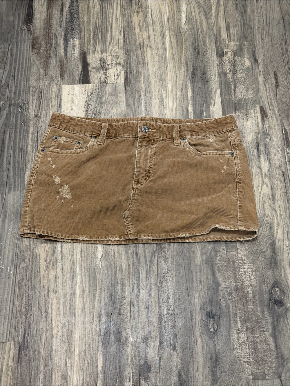 Vintage American Eagle tan Distressed Corduroy Mini Skirt low rise 8